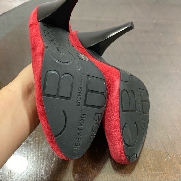 BCBGeneration Red Suede Leather round toe block heel pumps in size 7!new - Picture 12 of 17